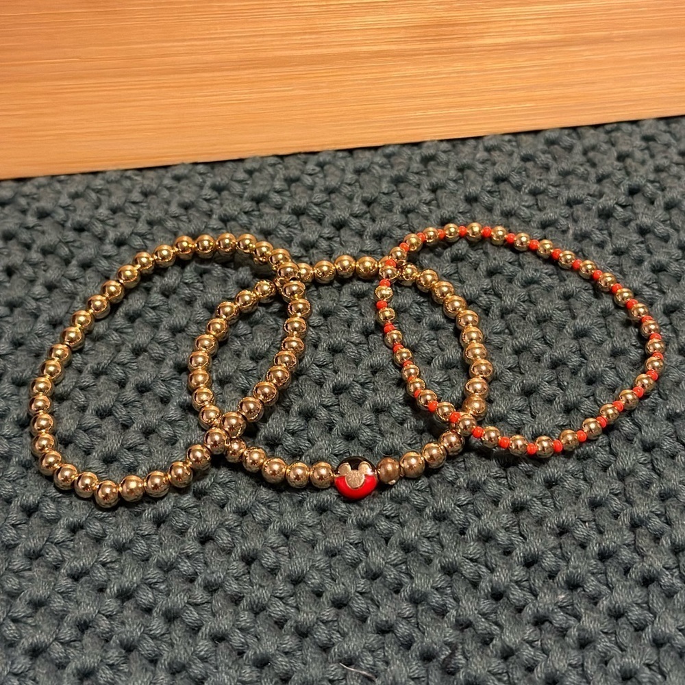 Baublebar Disney Minnie Mouse Mickey Mouse Gold Bead Stretch Bracelet Set of 3